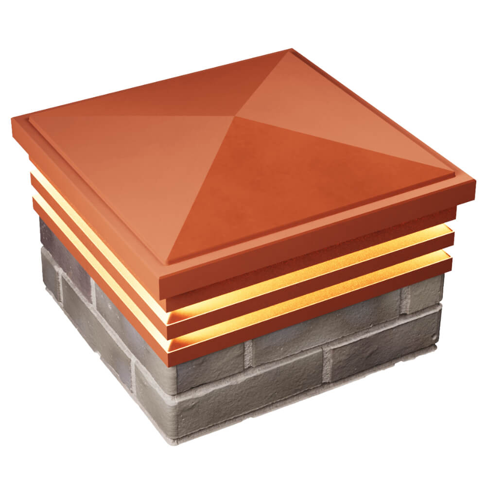 Колпак Zking Бона ХайТек Красный на столб 1.5х1.5 кирпича (385х385мм) с подсветкой в Майкопе фото