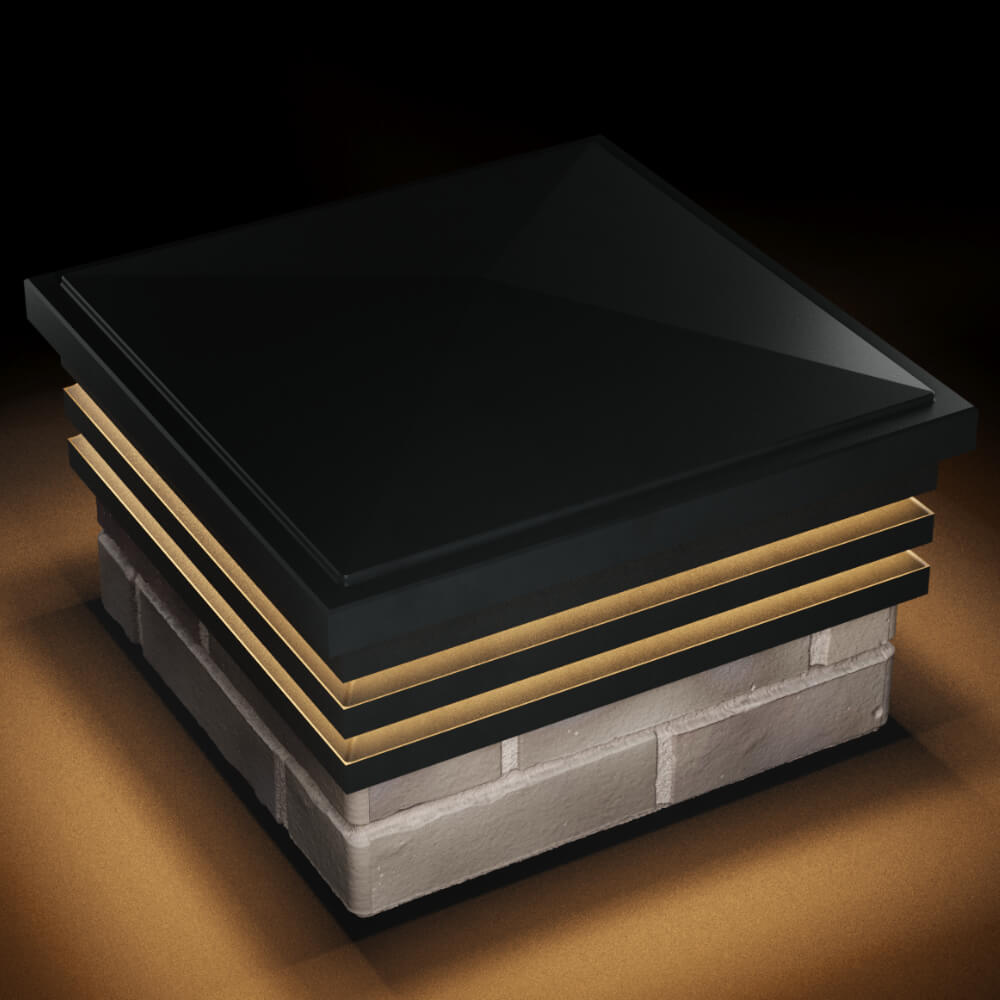 Колпак Zking Бона ХайТек Черный на столб 1.5х1.5 кирпича (385х385мм) с подсветкой в Майкопе фото