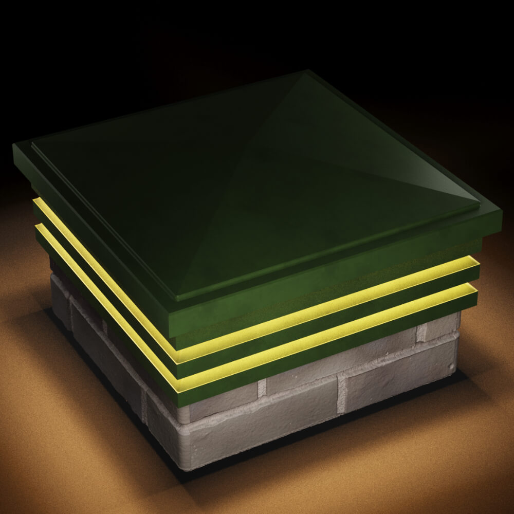 Колпак Zking Бона ХайТек Зеленый на столб 1.5х1.5 кирпича (385х385мм) с подсветкой в Майкопе фото