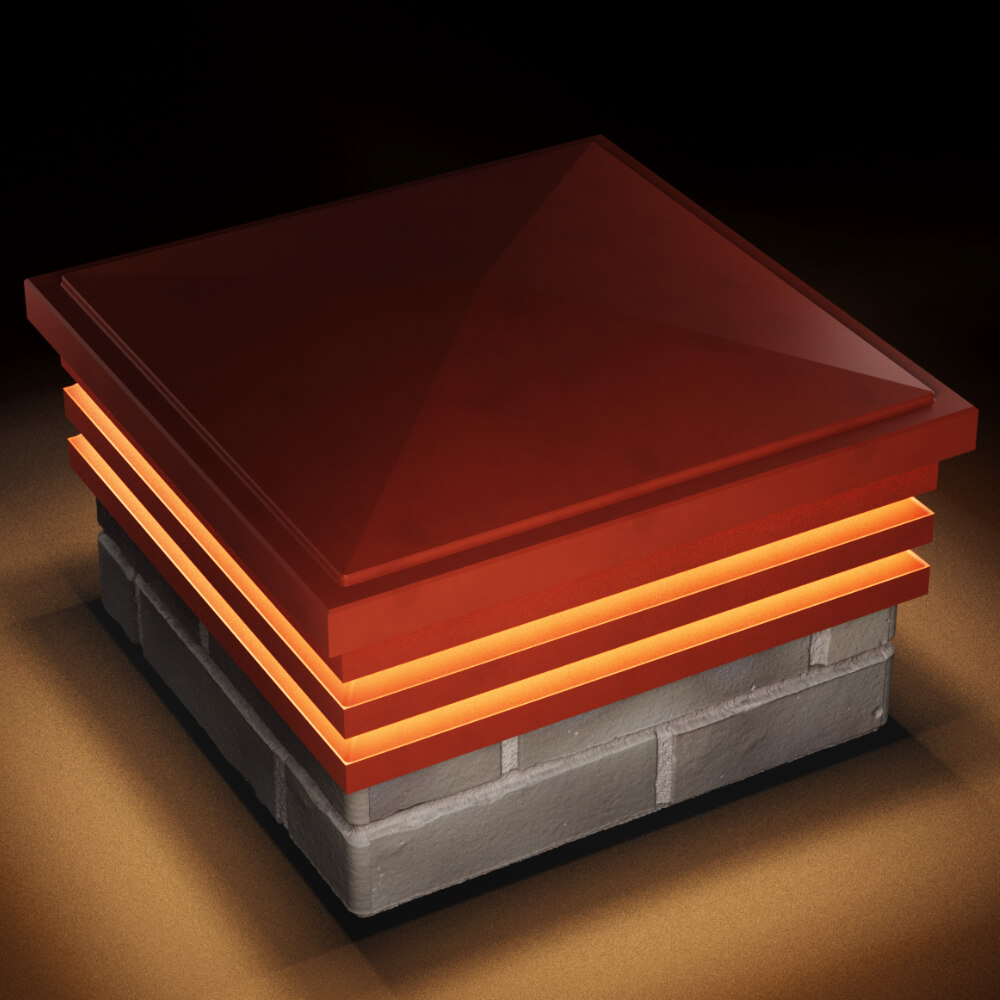 Колпак Zking Бона ХайТек Красный на столб 1.5х1.5 кирпича (385х385мм) с подсветкой в Майкопе фото