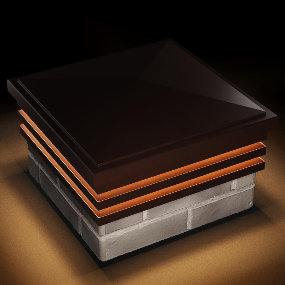 Колпак Zking Бона ХайТек Коричневый на столб 1.5х1.5 кирпича (385х385мм) с подсветкой в Майкопе фото